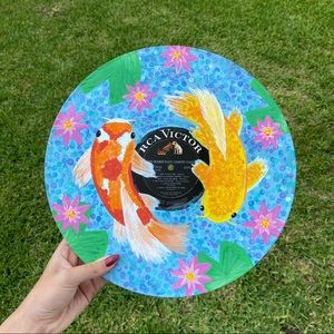 Koi Fish & Water Lily Vinyl Record Painting